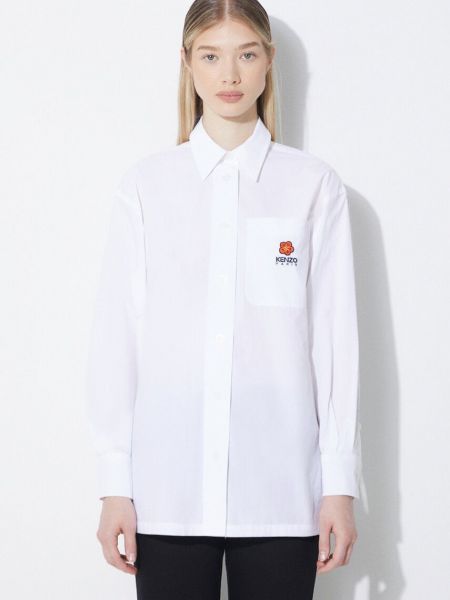 Pamučna košulja s cvjetnim printom oversized Kenzo bijela