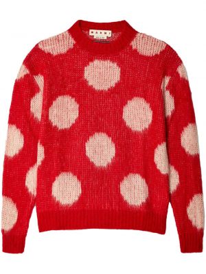Pikčasti pulover z okroglim izrezom Marni rdeča