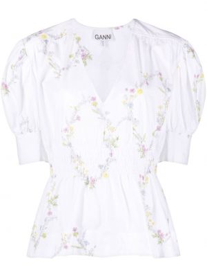 Пеплум блуза на цветя с принт Ganni бяло
