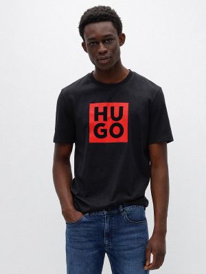 Camiseta de algodón con estampado Hugo negro