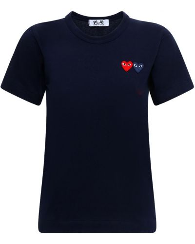 Памучна тениска бродирана със сърца Comme Des Garçons Play синьо