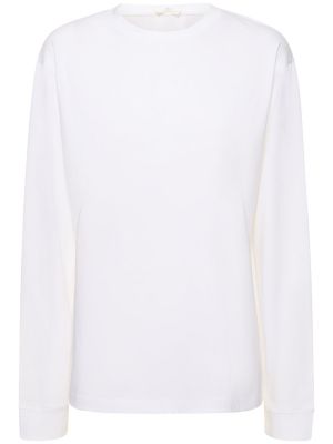 Bílé bavlněné tričko s dlouhými rukávy jersey The Row