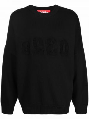Плетен пуловер бродиран 032c черно