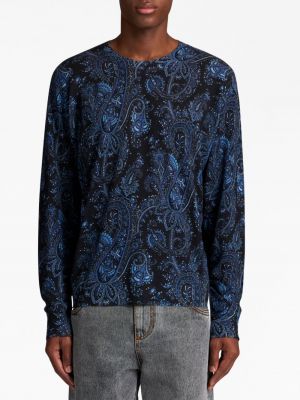 Sweter z wzorem paisley z okrągłym dekoltem Etro niebieski