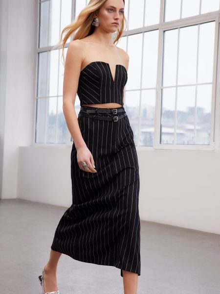 Pruhovaná dlhá sukňa Trendyol čierna