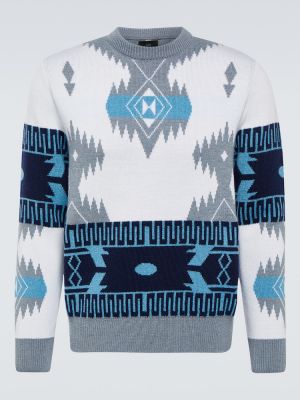 Sweter wełniany żakardowy Alanui niebieski
