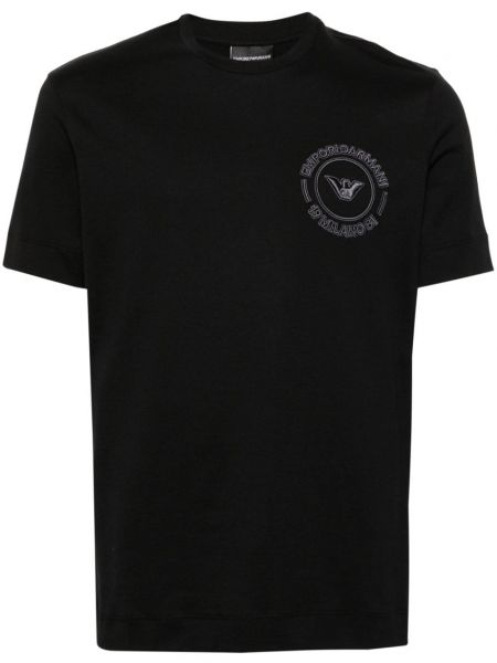 Bavlnené tričko s výšivkou Emporio Armani čierna