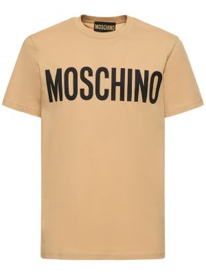 Pamučna majica s printom od jersey Moschino bež