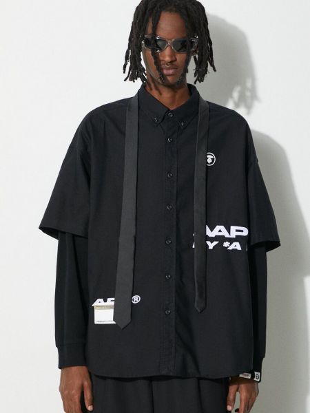 Pamučna košulja s gumbima sa dugačkim rukavima Aape crna