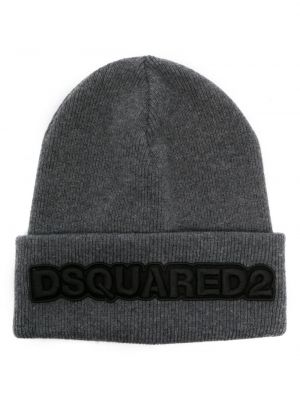 Pletený čepice s výšivkou Dsquared2 šedý