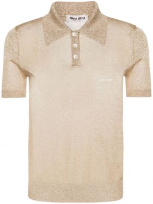 Caurspīdīgs polo krekls ar izšuvumiem Miu Miu zelts
