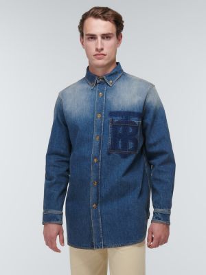 Medvilninė džinsiniai marškiniai Burberry mėlyna