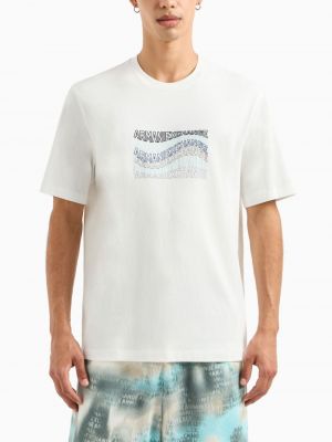 Kokvilnas t-krekls ar izšuvumiem Armani Exchange balts