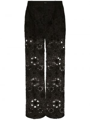 Прозрачни прав панталон с дантела Dolce & Gabbana черно