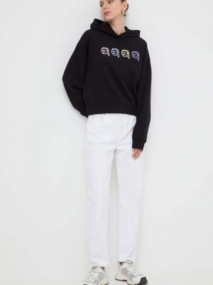 Pamučna hoodie s kapuljačom Karl Lagerfeld crna