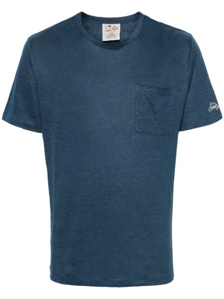 Leinen t-shirt mit stickerei Mc2 Saint Barth blau