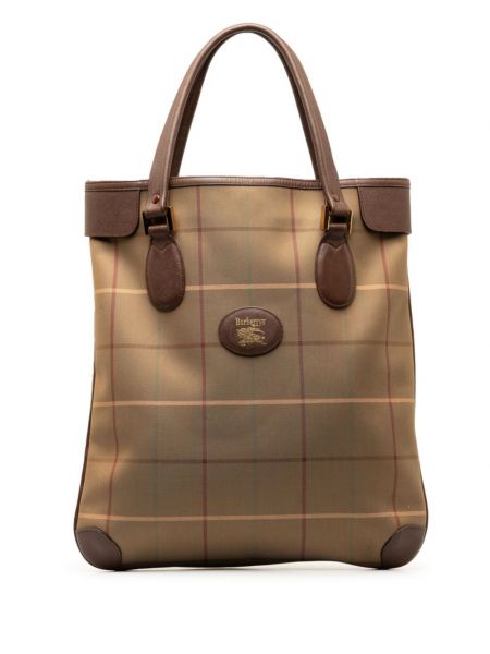 Retro nakupovalna torba s karirastim vzorcem Burberry Pre-owned rjava