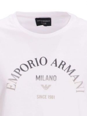 Bavlněné tričko s potiskem Emporio Armani bílé