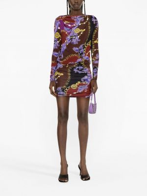 Sukienka koktajlowa z nadrukiem Versace Jeans Couture fioletowa