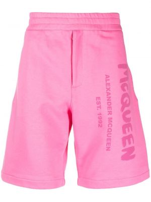 Shorts de sport en coton à imprimé Alexander Mcqueen rose