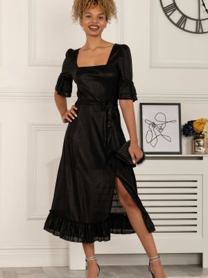 Платье миди с квадратным вырезом с рюшами Jolie Moi черный