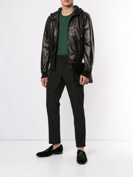 Kožená bunda s kapucí Dolce & Gabbana černá
