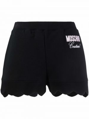 Pantaloni scurți cu broderie Moschino negru