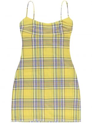 Kostkované šaty bez rukávů s potiskem z polyesteru Miaou - žlutá