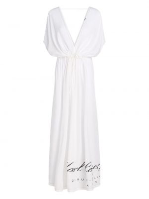 Viskózové plážové šaty s výstřihem do v s krátkými rukávy Karl Lagerfeld - bílá