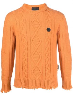 Sweter z przetarciami Philipp Plein pomarańczowy