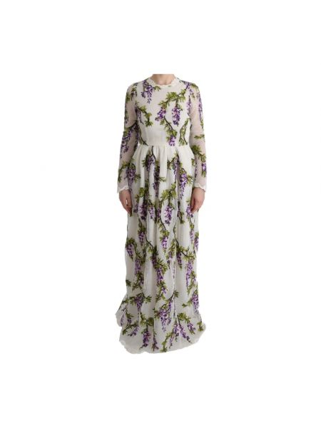 Haftowana sukienka długa w kwiatki Dolce And Gabbana
