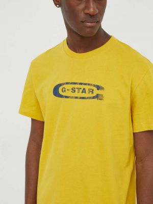Koszulka bawełniana z nadrukiem w gwiazdy G-star Raw żółta