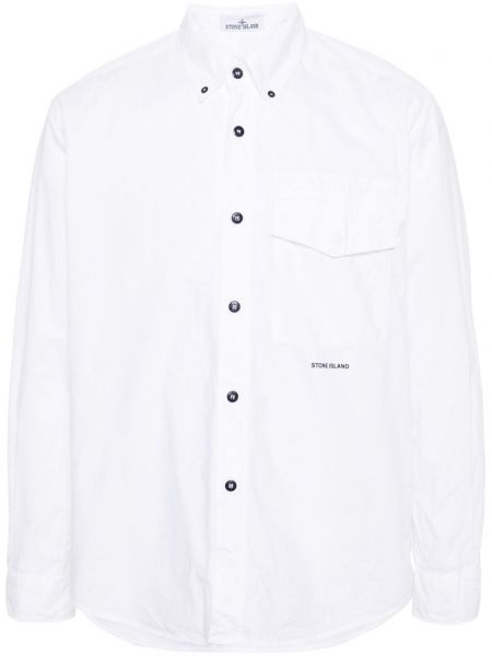 Памучна риза бродирана Stone Island бяло