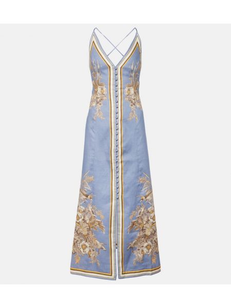 Virágos lenvászon hosszú ruha Zimmermann kék