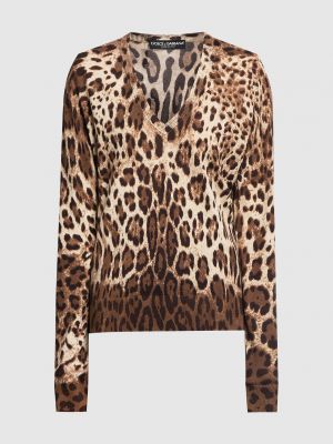 Леопардовый шелковый пуловер с принтом Dolce&gabbana коричневый