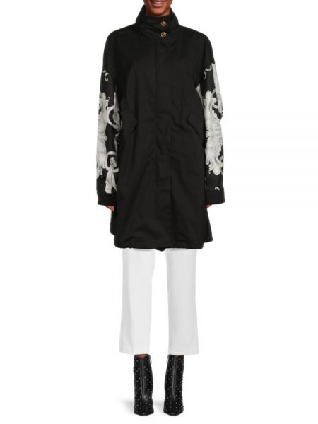 Длинное пальто из смесового шелка в стиле барокко Versace, Black White