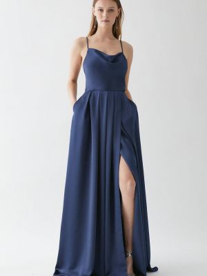 Атласное платье с разрезом с драпировкой Coast синее