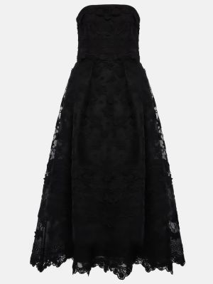 Tylové midi šaty s výšivkou Elie Saab černé