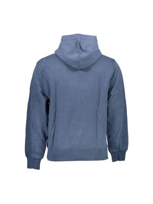 Sweter bawełniany z kapturem z nadrukiem Calvin Klein niebieski