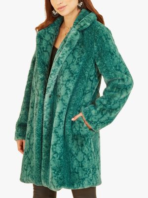 Пальто с принтом со змеиным принтом Yumi зеленое