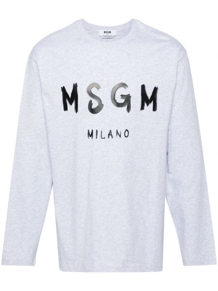 Bavlnené tričko s potlačou Msgm sivá