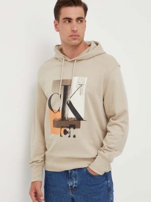 Pamut kapucnis melegítő felső Calvin Klein Jeans bézs