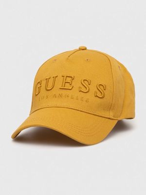 Памучна шапка с козирки с апликация Guess жълто