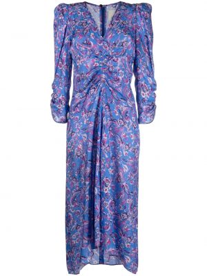 Žakárové květinové midi šaty s potiskem Isabel Marant modré