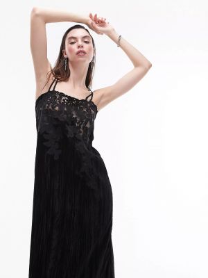 Черное кружевное бархатное платье миди Topshop