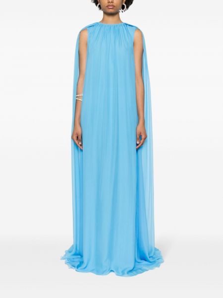 Jedwabna sukienka długa drapowana Oscar De La Renta niebieska
