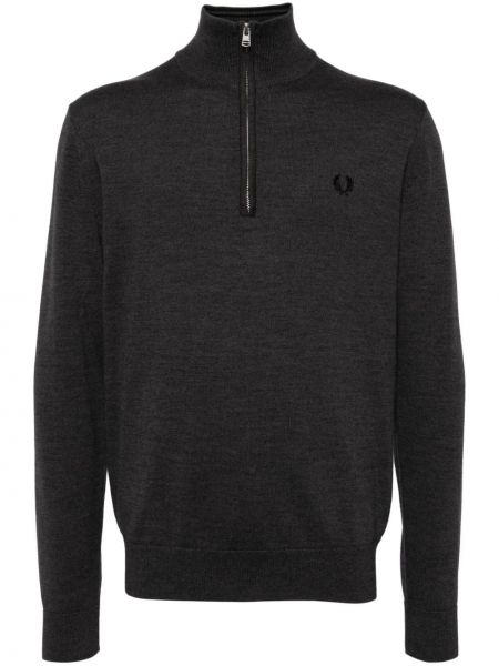 Pull brodé fermeture éclair Fred Perry gris