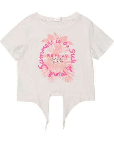 REPLAY & SONS Tričko  biela / fuksia / pastelovo ružová
