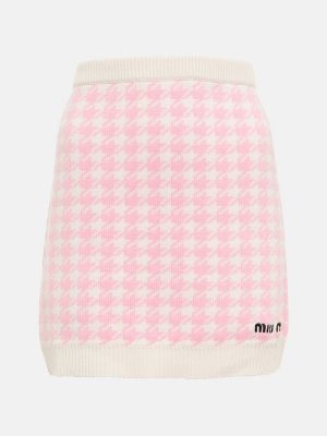 Φούστα mini κασμίρ houndstooth Miu Miu ροζ