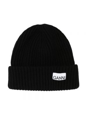 Dzianinowa czapka Ganni czarna